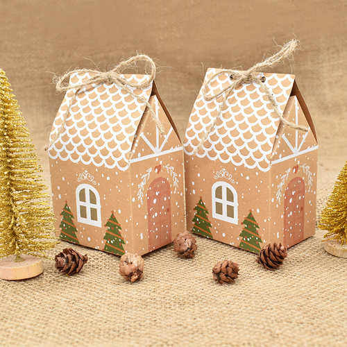 5/10pcs Christmas House Shape Candy Box Gift Bags Xmas DIY C