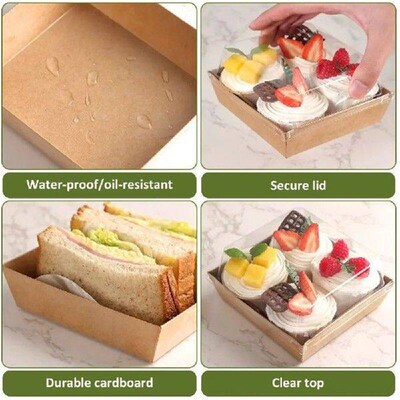 25 Pcs with Plastic Lid Square Cake Boxes Brown White Large