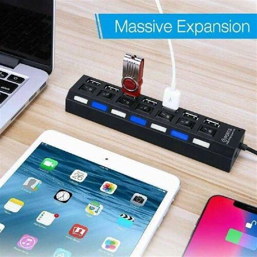 USB 2.0 Hub 7 Port USB A 7in1 Data Splitter With