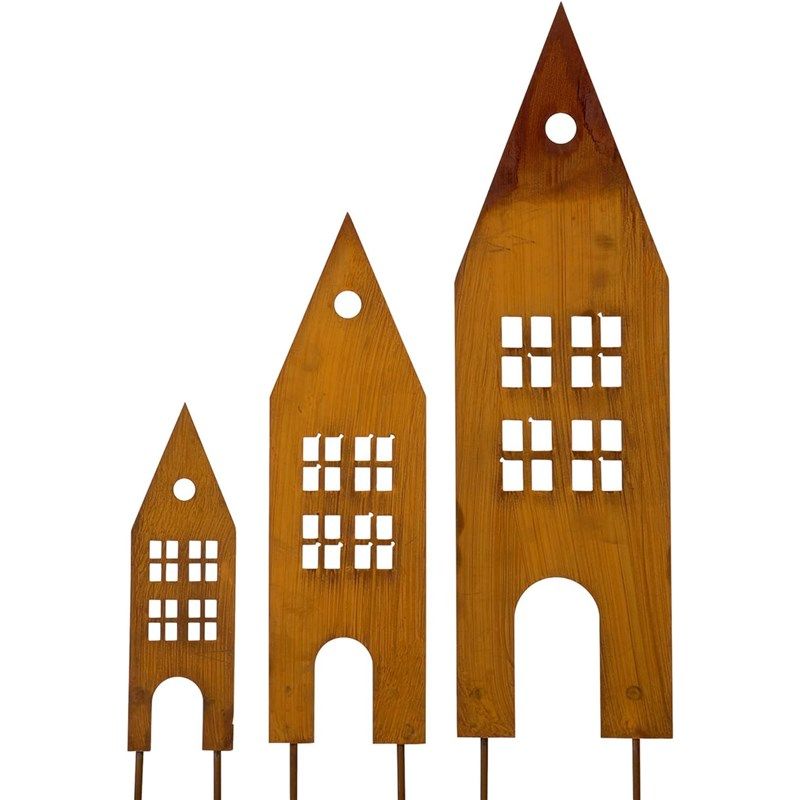 生锈的三个城堡房子剪影花园金属装饰锈桩地插花盆庭院摆件,家居饰品,户外/庭院摆件,淘宝优惠券,粉丝福利购,淘宝优惠卷