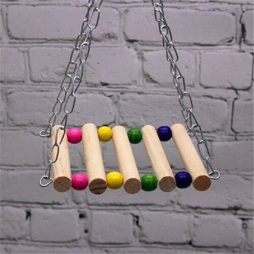 Bird Ladder Bridge Colorful Wooden Swing With Metal Chain