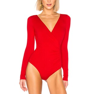 Thong Surplice Neck Women Lon Bodysuit Deep Magiray Ruched