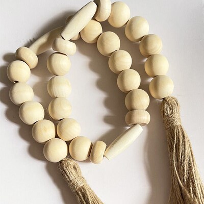 Irregular Wooden Beads Tassel Beaded Hemp Rope Tassel Beaded