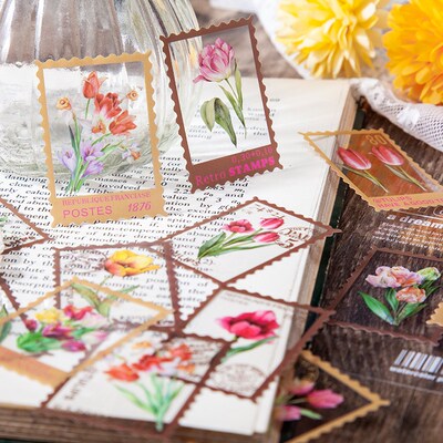 40Pcs/Bag Vintage Fern Floral Stamp PET Sticker Package DIY