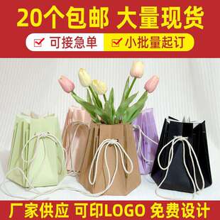 现货多种颜色多功能手提纸袋白卡纸袋饮品纸袋折叠纸花瓶手提纸袋