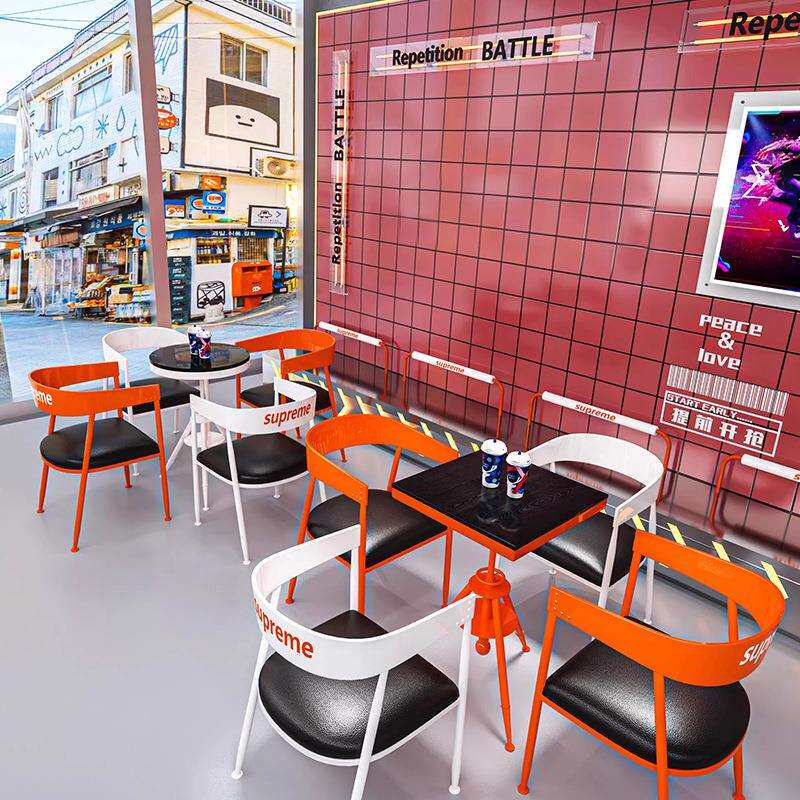 工业风铁艺奶茶店咖啡厅酒吧餐饮户外办公商用桌椅套装工业风商用