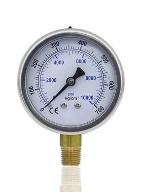 耐振抗振压力表不锈钢304油压表径向充油立装YN63 700KG 10000PSI