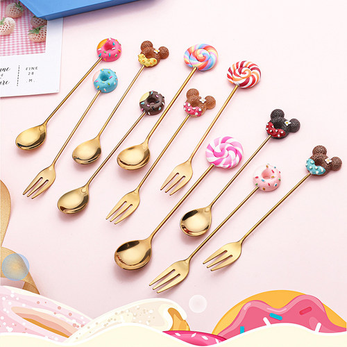 1PCS Stainless Steel Donuts Candy Spoon Forks Kitchen Tablew