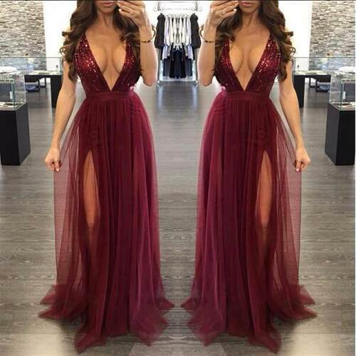 Womens Deep V Neck Sleeveless Elegant Formal Prom Long