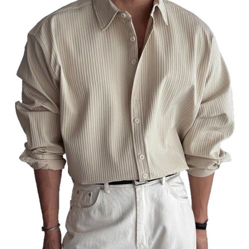 High Quality  textured  Solid Color Shirt Mens Long-sleeved