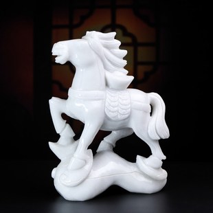 天然白玉石马摆件十二生肖马到成功马上有钱桌面装饰家居商铺办公