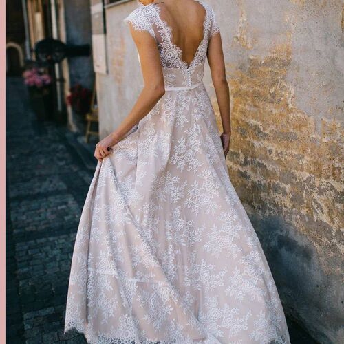 2023 Vintage Champagne Lace Bohemian Wedding Dress A Line Ca