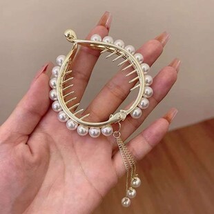 New Pearl Rhinestone Tassel Hairpin Womens Back of Head Bal