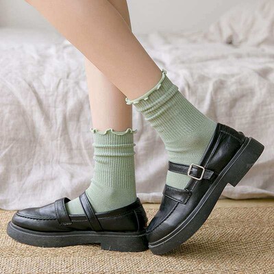 White Socks Women Kawaii Cute Frilly Ruffle Socks Cotton Jap