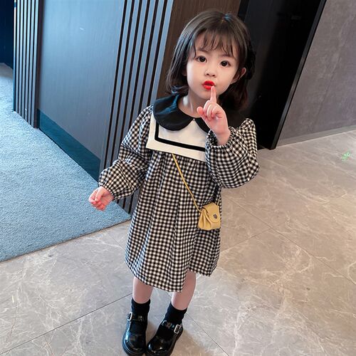 Toddler Girls Dress Plaid Pattern Girls Party Dress Casual S