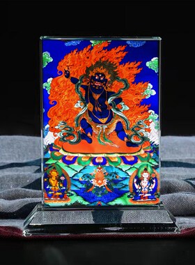 金刚手菩萨佛画像水晶玻璃摆件桌面工艺品摆台家居创意唐卡定制