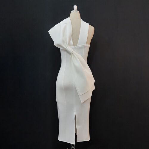 Party White Bodycon Dress Women with Back Big Bow Sexy