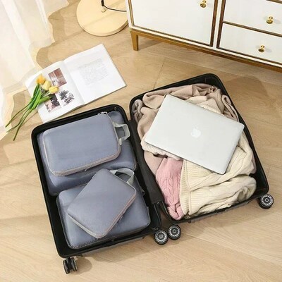 4Pcs Travel Compression Packing Cubes Bag Portable Suitcase