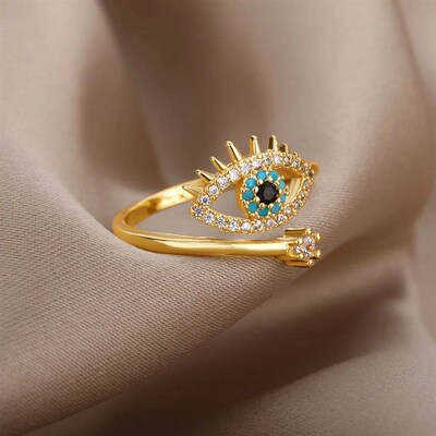 Lucky Turkish Evil Eye Rings For Women Opening Adjustable St