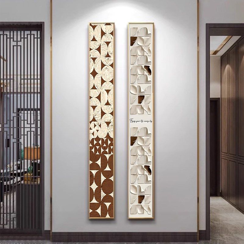 客厅装饰画极细窄长条挂画侘寂风肌理高级感入户玄关走廊过道壁画