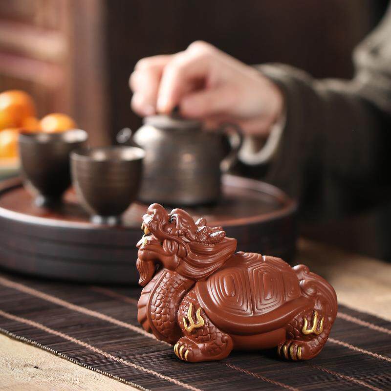 宇轩茶 品紫砂茶宠描金貅摆件精龙龟手工可养茶RDG道盘配貔件茶艺