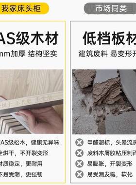 全实木头床卧柜轻奢岩板储物45873柜室简约现床边柜皮质小户型收