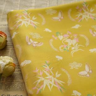 款国风姜JDL-O2-4斜黄竹叶改织良旗袍色布料中新式马甲民族风襟背