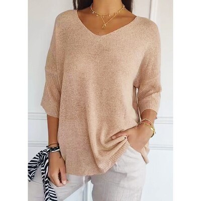 Knitted Sweater Casual Sweater Multicolor Basic Slim V-neck