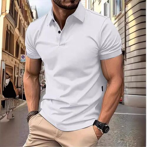 Mens Solid Color Top Popular Fashion Short Sleeve Slim-fit