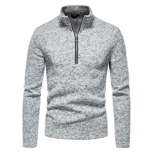 Mens Sweater Placket Zipper Design Solid Color High Collar