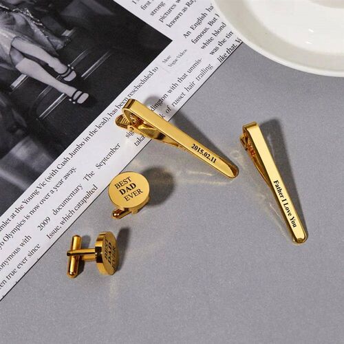 Custom Tie Clip Cufflinks Set Sculpture Name Men Suit Access