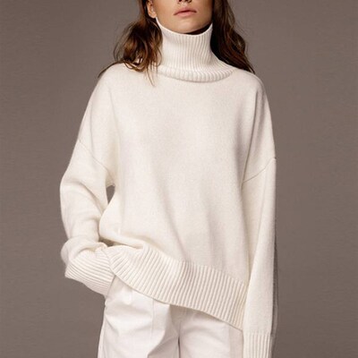Casual Womens Knitted Turtleneck Sweater Oversize Long Slee