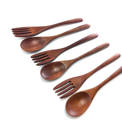 Natural Wooden Spoon and k Set Kitchen Cutlery Food Salad Fr