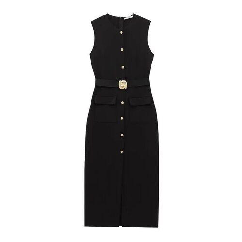 Womens Dress Black Long Dresses Spring Summer 2025 Button U