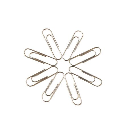 Paperclips, office supplies, binder clips, U-shaped pins, an