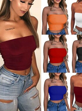 Womens Tube Tops Strapless Sexy Crop Top Solid Color Elasti