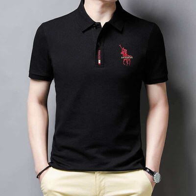 Summer New Youth Mens Polo Shirt Embroidered Lapel Fashion