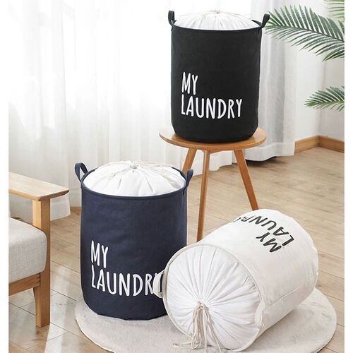 1Pc Drawstring Laundry Basket Household Waterproof Canvas Di