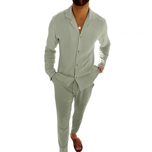 Mens Casual Suit Fashion Long Sleeve Trousers Two-piece Car