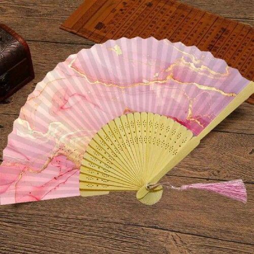 Colorful Tassel Bamboo Folding Fan Elegant Handmade Craft
