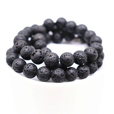 300PCS Black Loose Beads Natural Loose Beads Round Volcanic