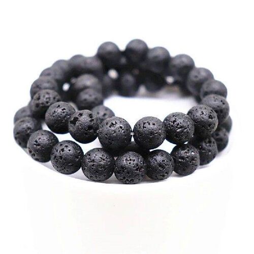 300PCS Black Loose Beads Natural Loose Beads Round Volcanic