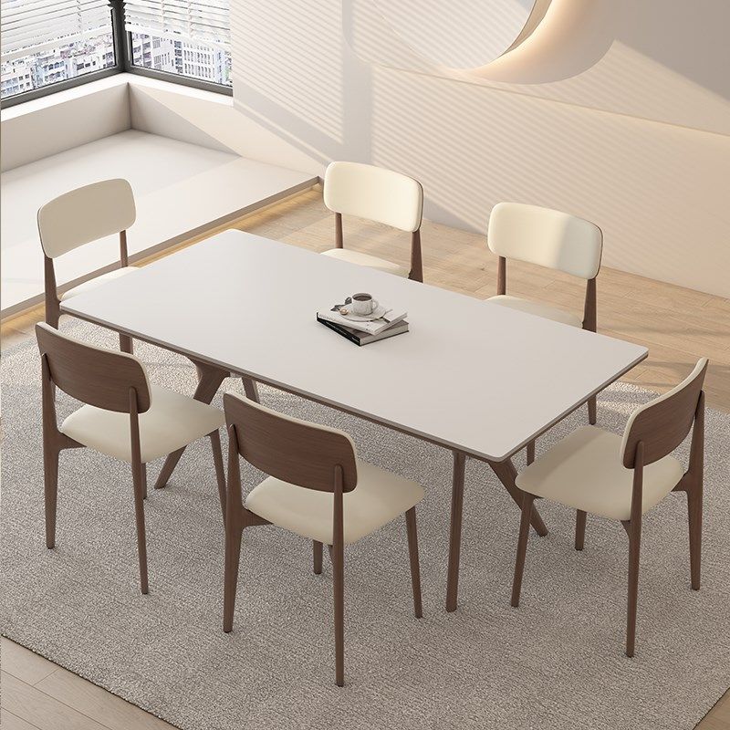 胡桃木实木岩板餐桌家用小户型奶油中古风长方形设计师款吃饭桌子,住宅家具,岩板餐桌,淘宝优惠券,粉丝福利购,淘宝优惠卷