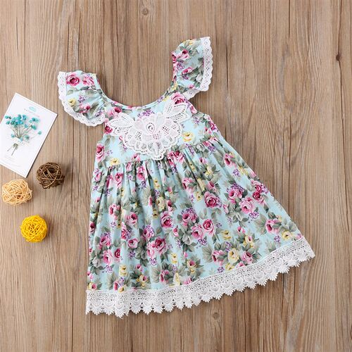2-7Y Baby Girls Summer Dress Kids Clothing Sleevelss Lace Fl