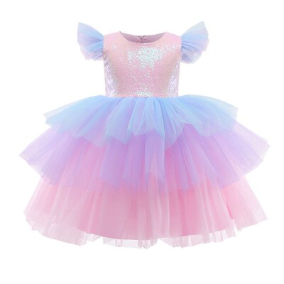 Girls Rainbow Unicorn Princess Dress Cake Layers Tutu Prom G