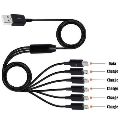 6 in 1 USB 2.0 Type A Male to 6 Micro USB Male Splitter Y