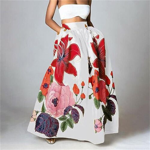 Womens Bohemian Floral Loose High Waist Holiday Large Swing