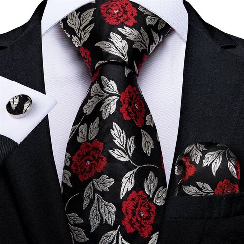 Black Red Rose Floral Ties For Men 8cm Mens Silk Neck Tie H