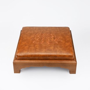 实木皮革莲花拜垫家用佛前上香垫礼佛垫加厚磕头跪拜垫打坐垫蒲团