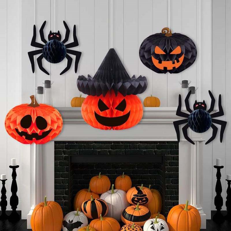 Halloween Pumpkin Spider Three-dimensional Honeycomb Ball Pe - 实物图